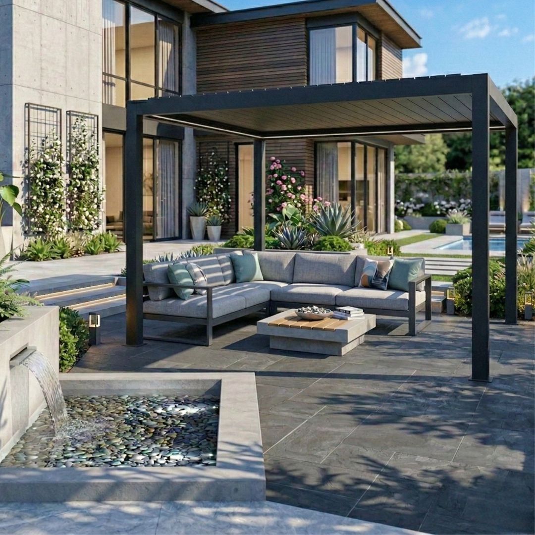 Neptune Deluxe Motorised Roof Aluminium Pergola - 3m x 4m in Grey