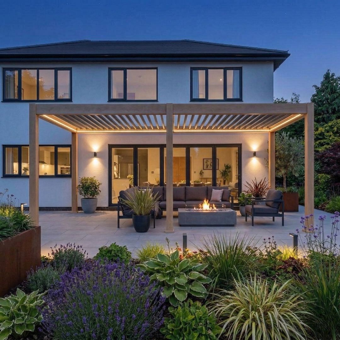 Hemera Deluxe Aluminium Pergola - 6m x 3m in Light Oak