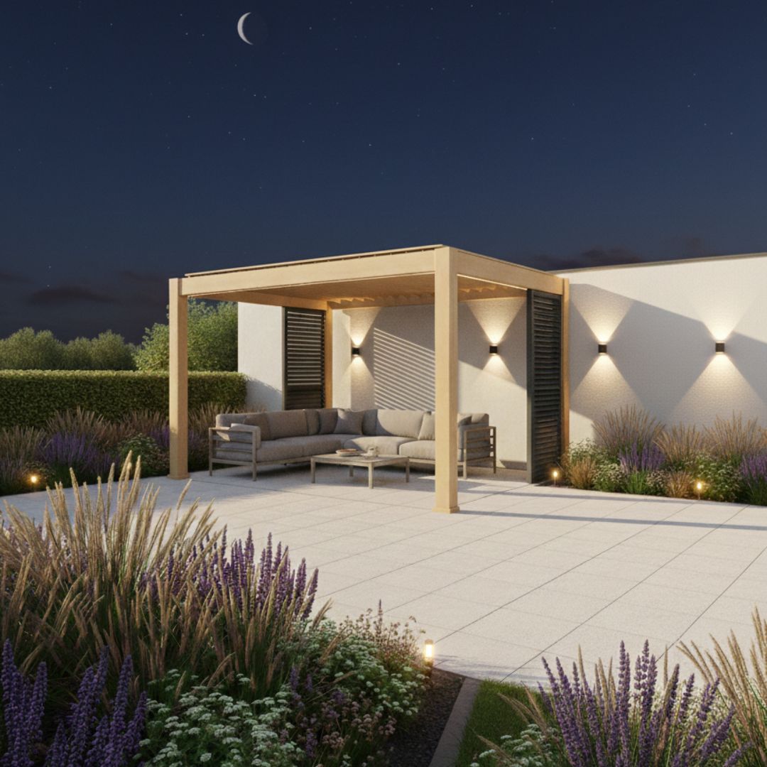 Hemera Deluxe Aluminium Pergola - 2.5m x 4m in Light Oak