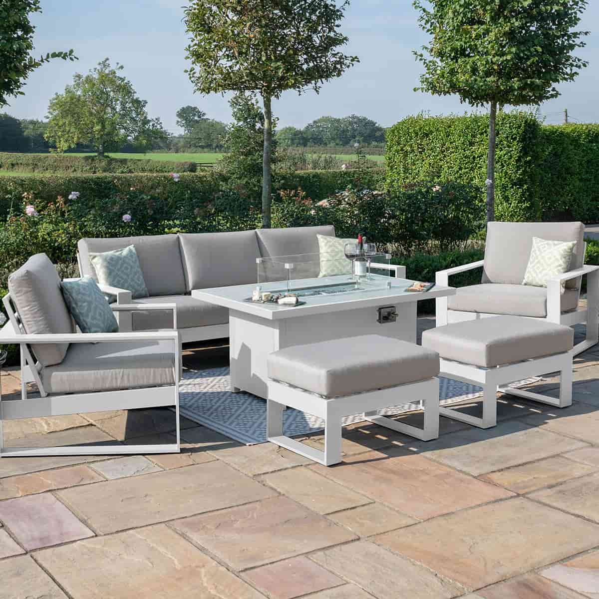 3 Seat Sofa Dining Set with Rectangular Fire Pit Coffee Table (includes x2 footstools) #colour_white