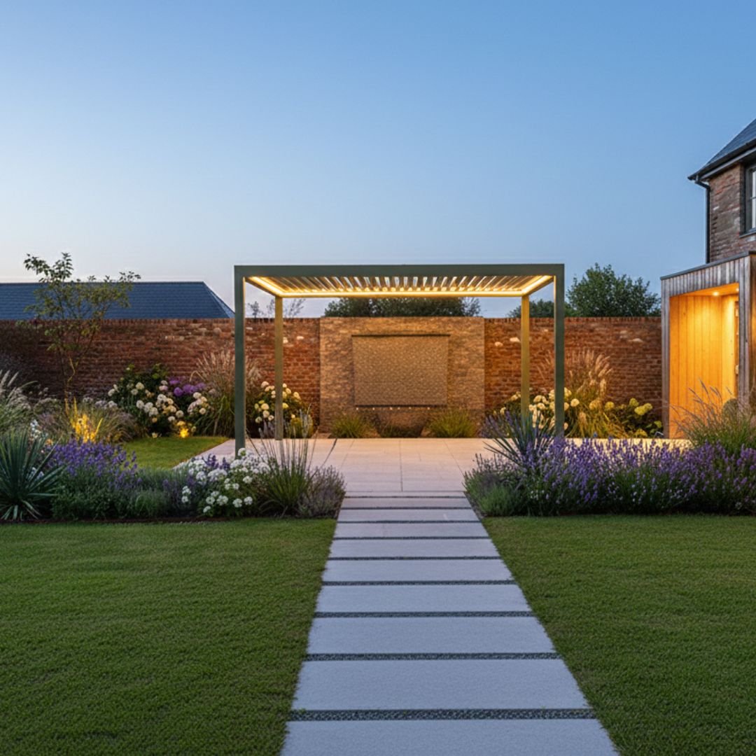 Neptune Deluxe Motorised Roof Aluminium Pergola - 3m x 4m in Olive Green