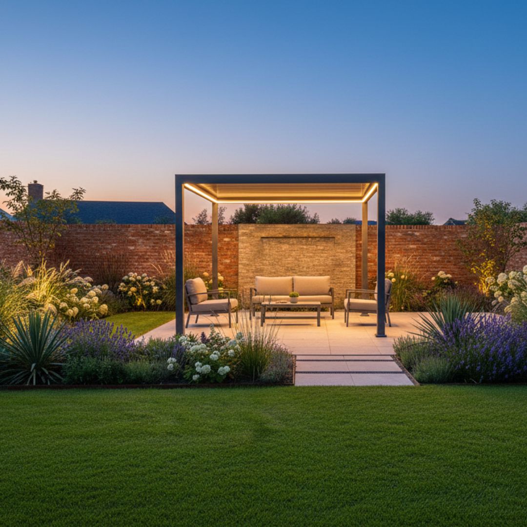 Neptune Deluxe LED Aluminium Pergola - 3m x 3m in Grey