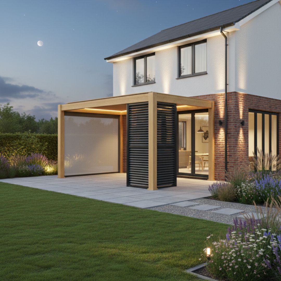 Hemera Deluxe Aluminium Pergola - 2.5m x 3m in Light Oak