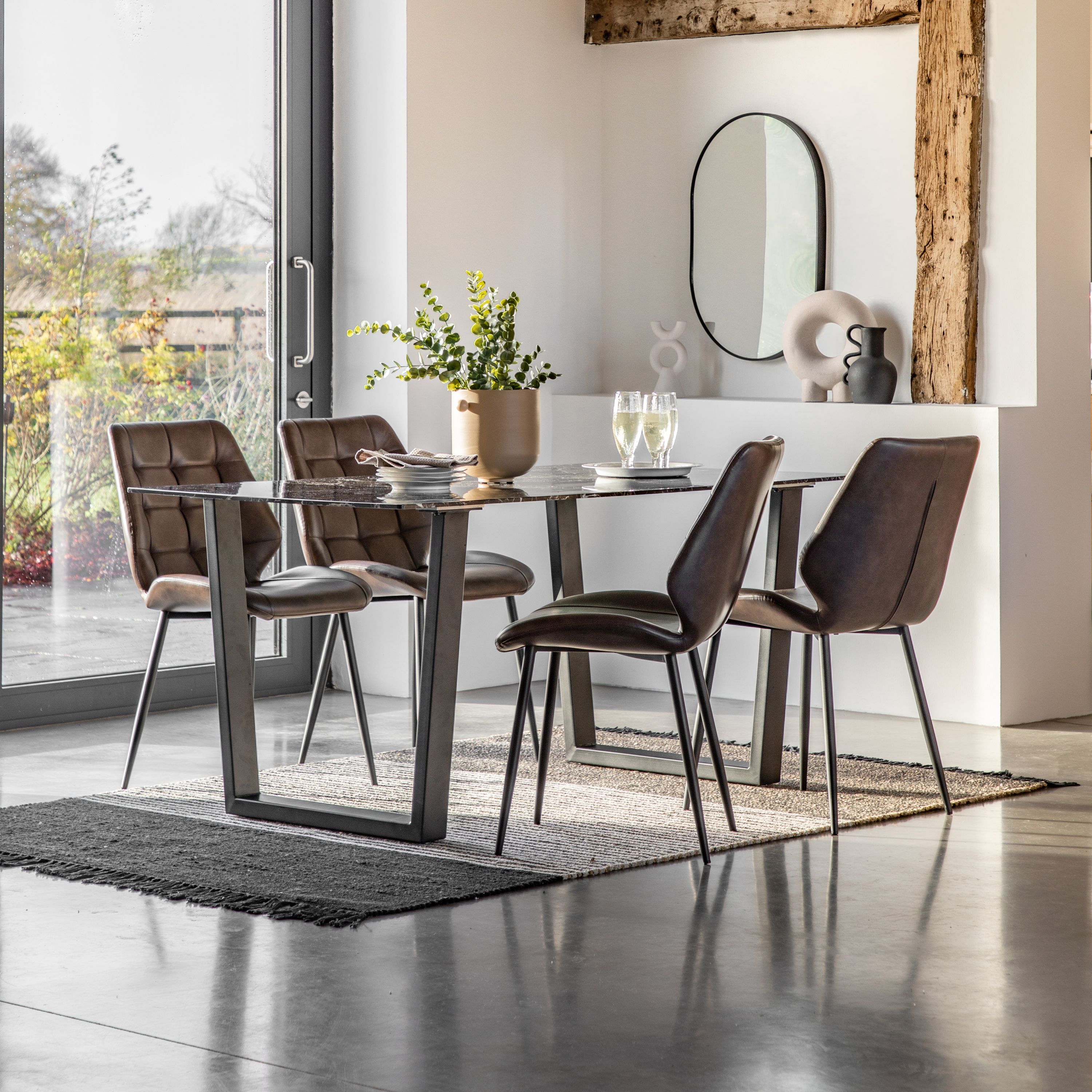 Black faux marble store dining table