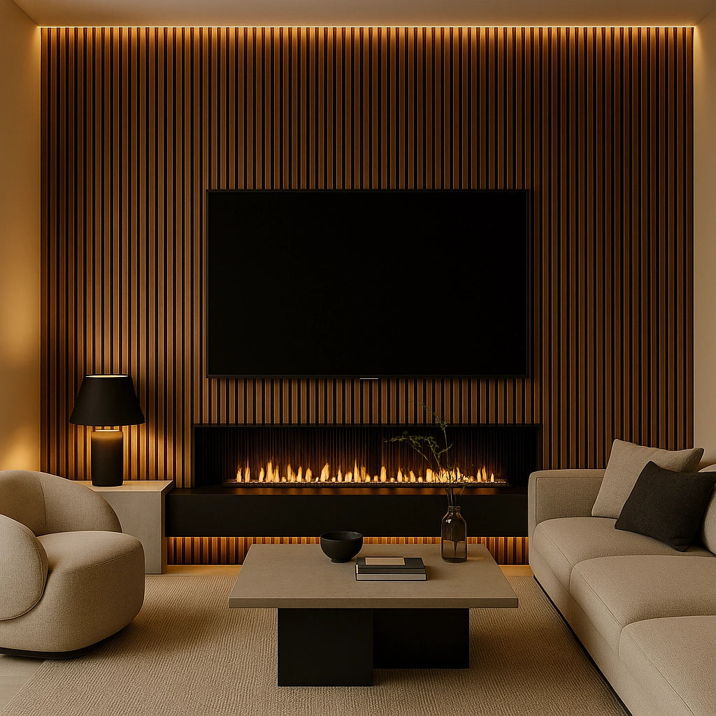 Residence – Medium Oak & Black Waterproof Wall Panel • Pack of 4