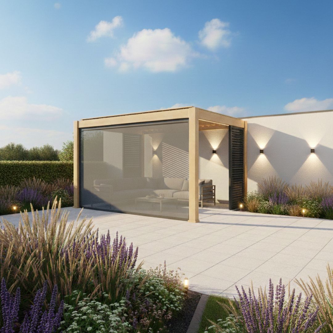 Hemera Deluxe Aluminium Pergola - 2.5m x 4m in Light Oak