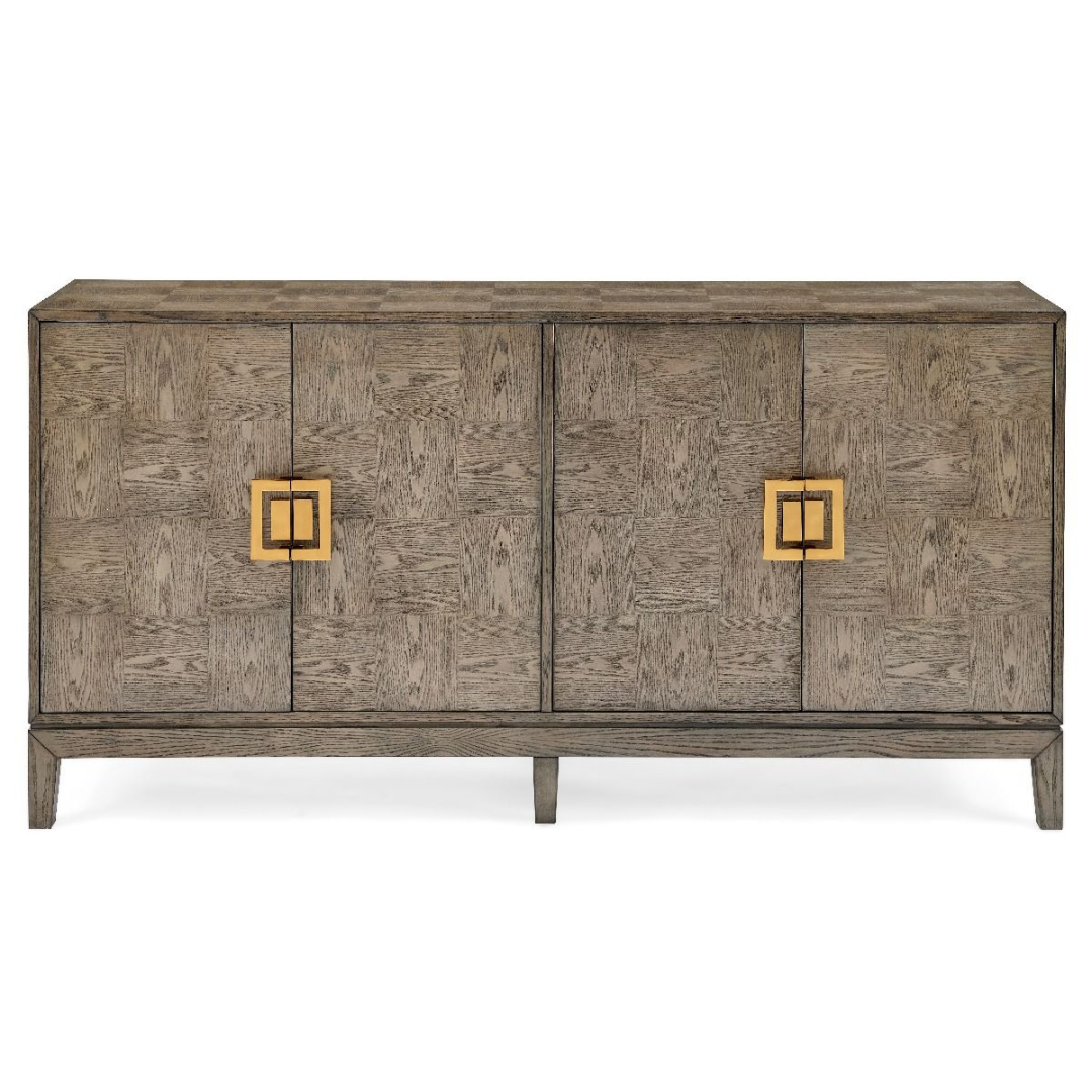 wood grain effect sideboard with gold hardware
