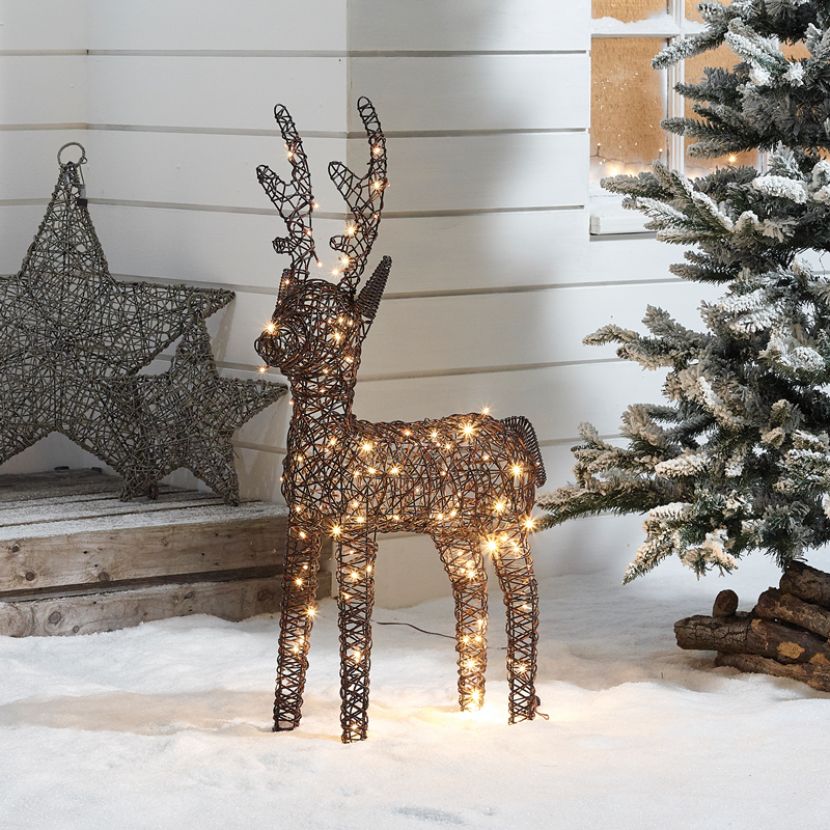 Brown 100cm Outdoor Rattan LED Reindeer