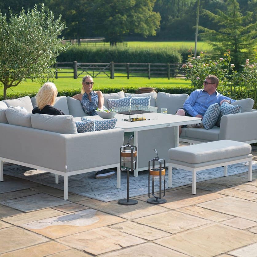 Fabric u-shape sofa dining set with a bench and fire pit table #colour_lead chine