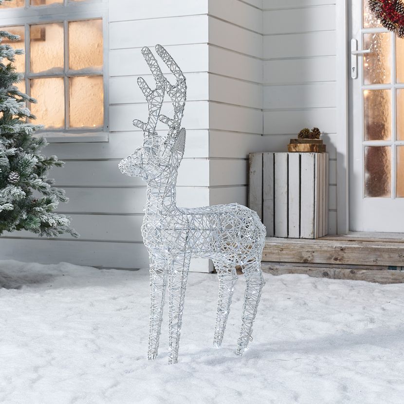 White 100cm Outdoor Rattan LED Reindeer