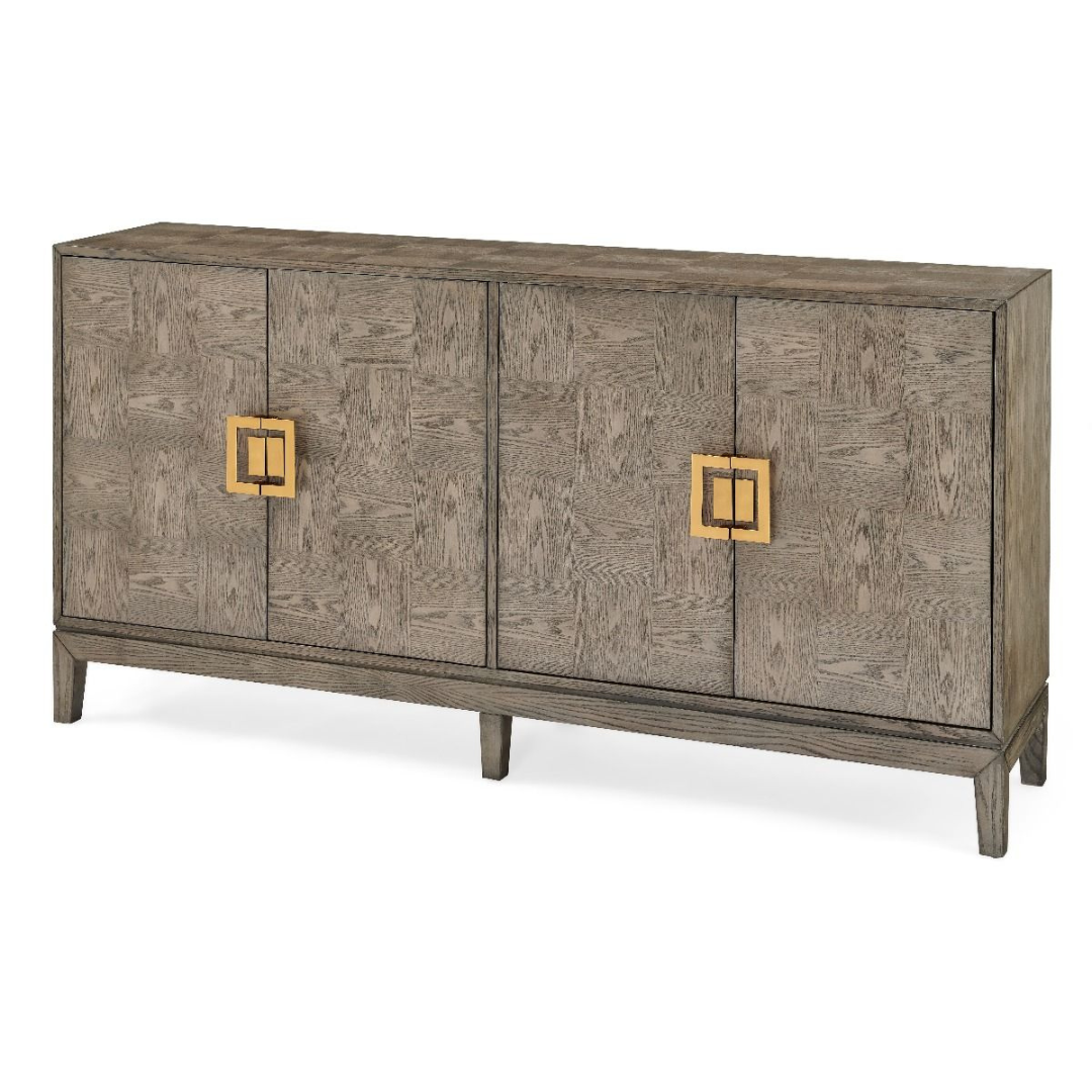 wood grain effect sideboard with gold hardware