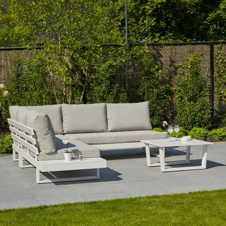 White Aluminium Corner Sofa Set #colour_white