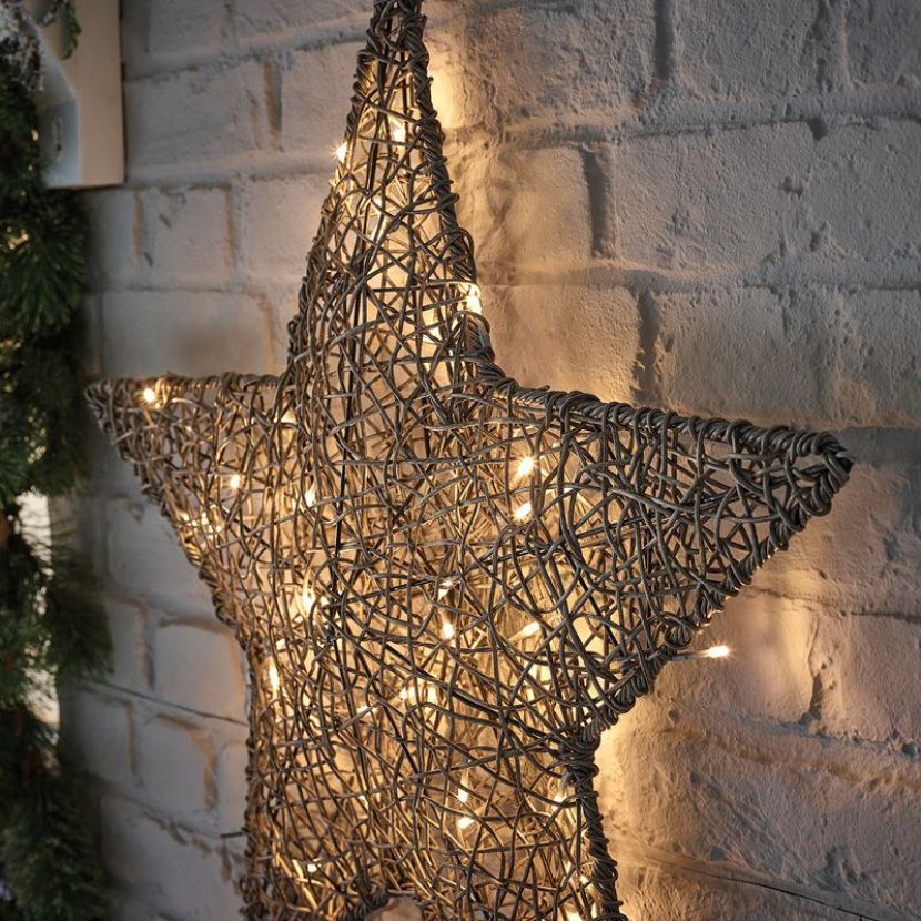 40cm Grey Wicker Christmas Star