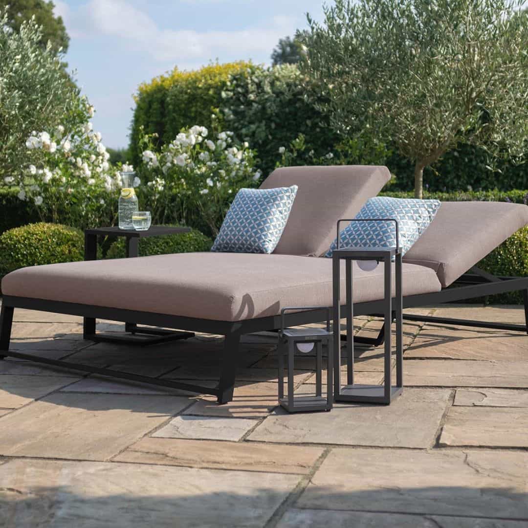 Aluminium and Fabric Double Sunlounger #colour_taupe
