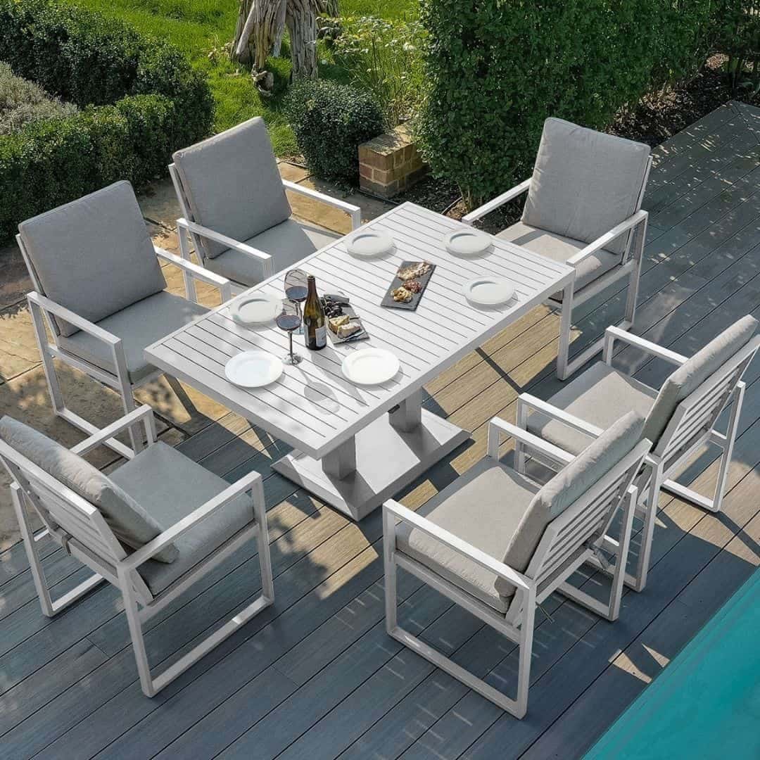 Aluminium 6 Seat Rectangular Dining Set with Rising Table #colour_white