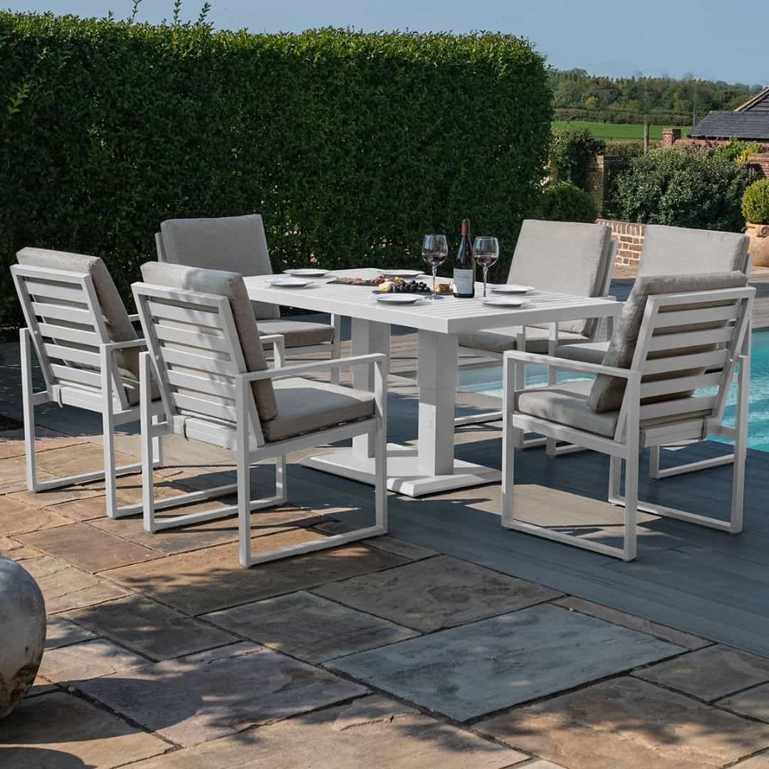 Aluminium 6 Seat Rectangular Dining Set with Rising Table #colour_white