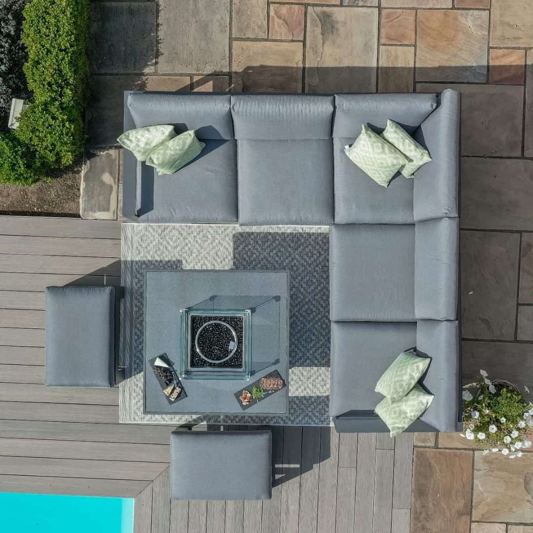 Aluminium Small Corner Dining with Square Fire Pit Table (includes 2x footstools) #colour_grey