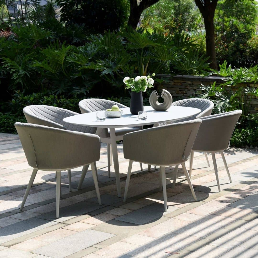 Aluminium and Fabric 6 Seat Oval Dining Set #colour_lead chine