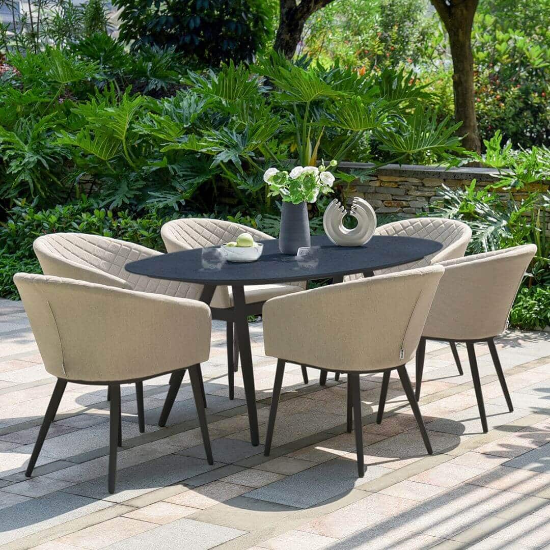 Aluminium and Fabric 6 Seat Oval Dining Set #colour_oatmeal