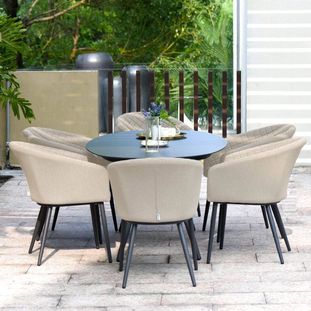 Aluminium and Fabric 6 Seat Oval Dining Set #colour_oatmeal