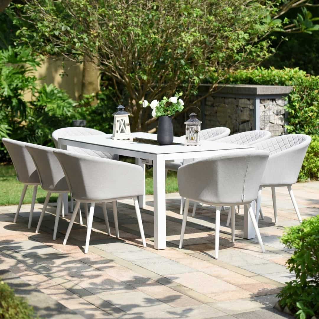 Fabric and Aluminium 8 Seat Rectangular Fire Pit Dining Set #colour_lead chine