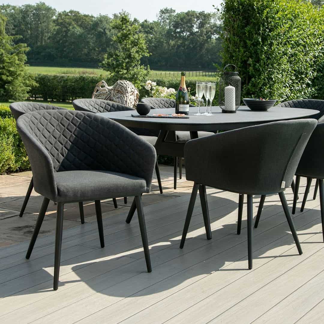Aluminium and Fabric 8 Seat Oval Dining Set #colour_charcoal