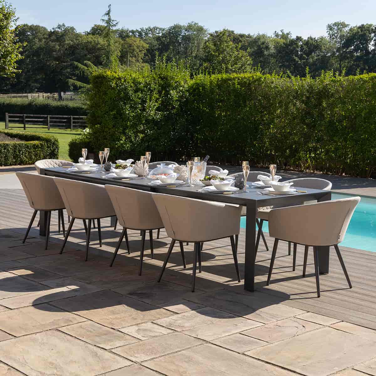 Oatmeal Outdoor Fabric 10 Seat Extending Dining Set #colour_oatmeal