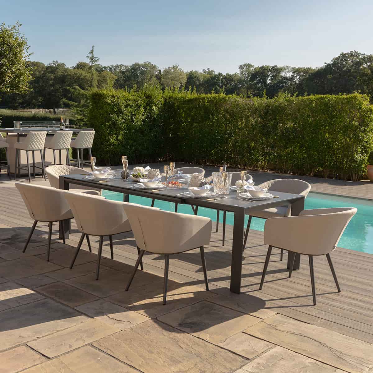 Oatmeal Outdoor Fabric 10 Seat Extending Dining Set #colour_oatmeal