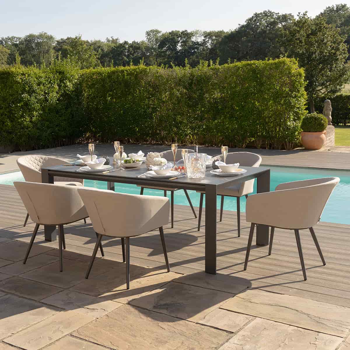Oatmeal Outdoor Fabric 10 Seat Extending Dining Set #colour_oatmeal