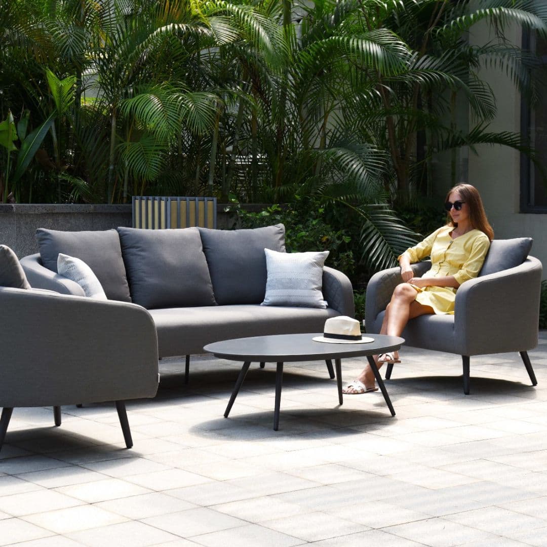 Grey Fabric 3 Seat Sofa Set with Oval Coffee Table #colour_flanelle