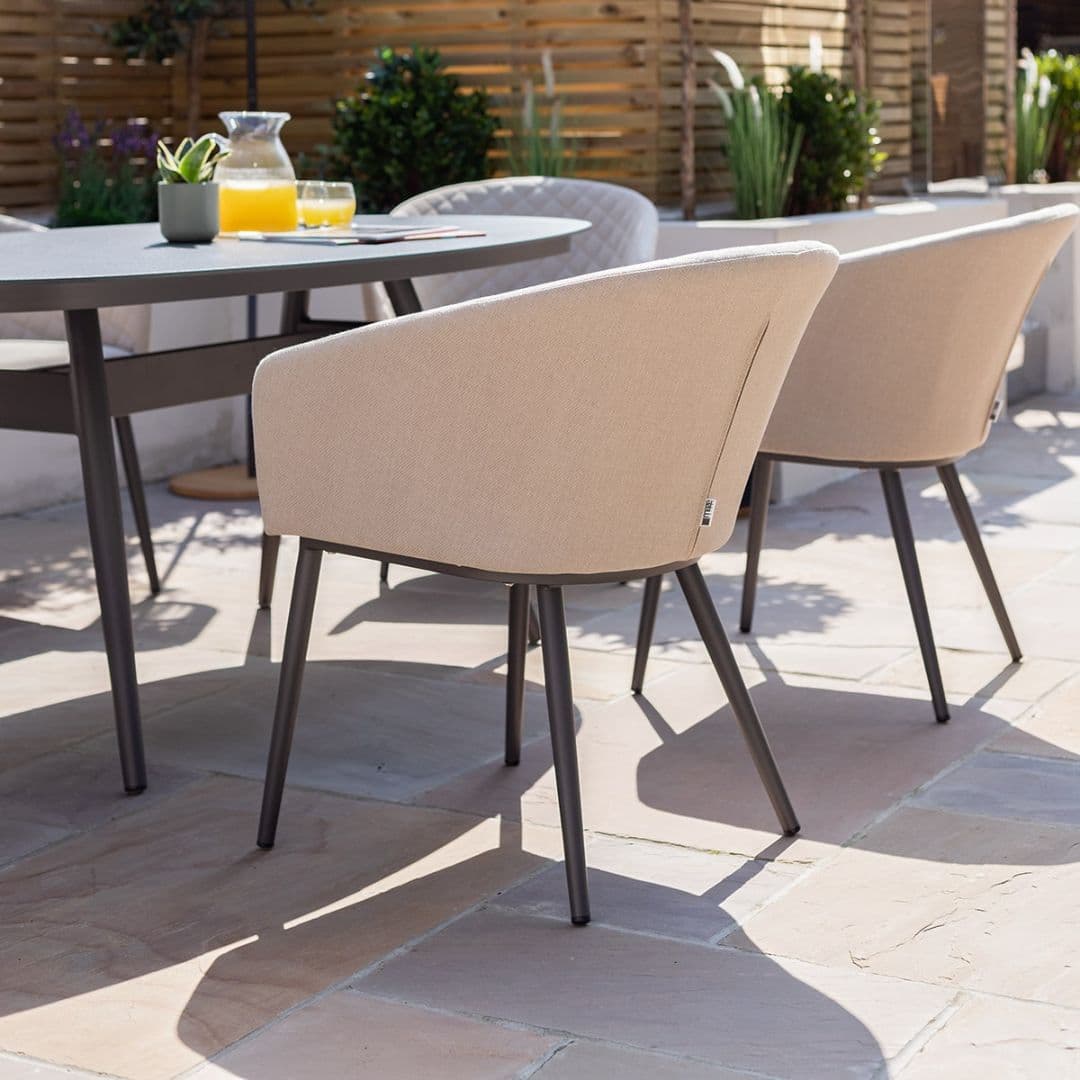 Aluminium and Beige Oatmeal Fabric 6 Seat Oval Dining Set #colour_oatmeal