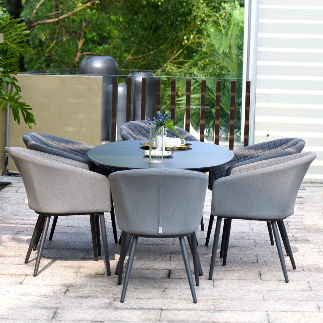 Aluminium and Grey Fabric 6 Seat Oval Dining Set #colour_flanelle