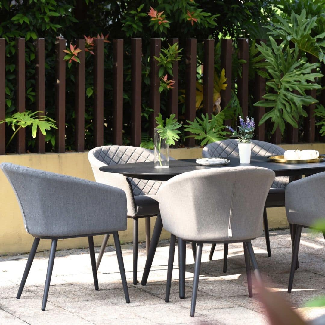 Aluminium and Grey Fabric 6 Seat Oval Dining Set #colour_flanelle