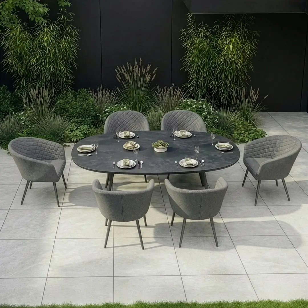 Aluminium and Zinc Grey Fabric 6 Seat Oval Dining Set #colour_zinc grey