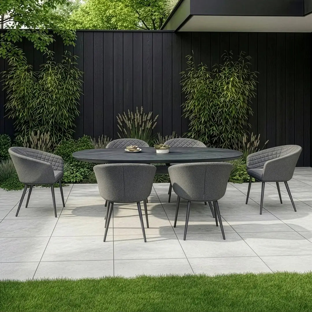 Aluminium and Zinc Grey Fabric 6 Seat Oval Dining Set #colour_zinc grey