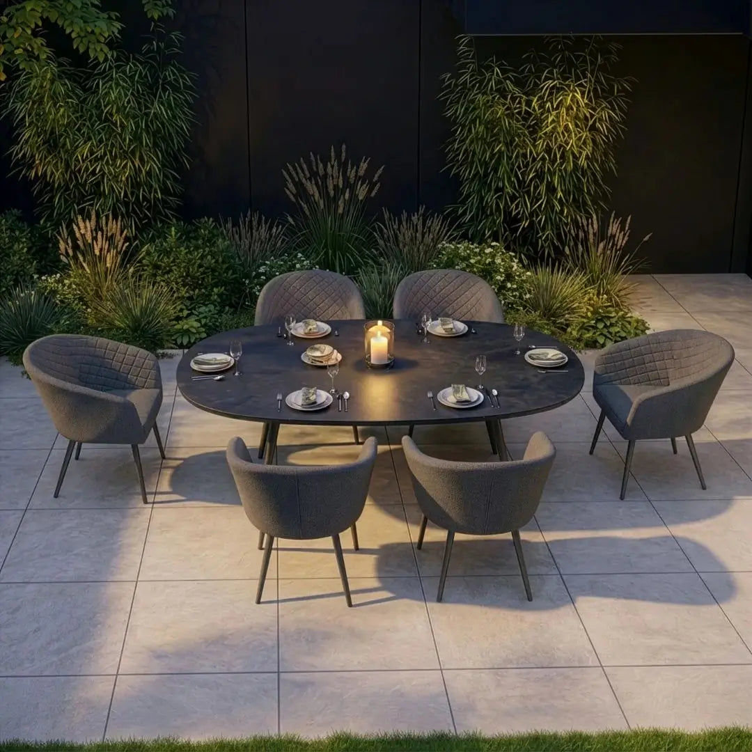Aluminium and Zinc Grey Fabric 6 Seat Oval Dining Set #colour_zinc grey