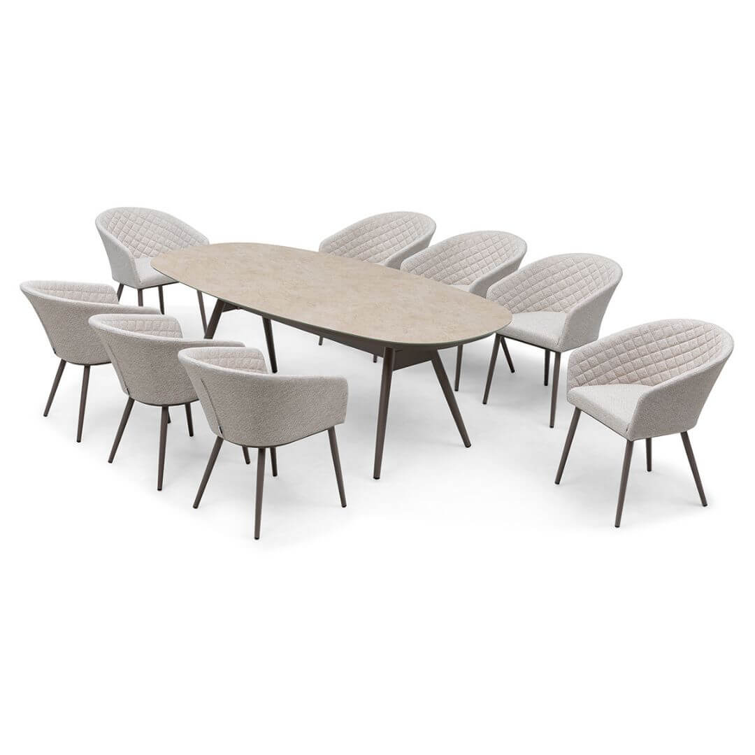 Aluminium and Latte Fabric 8 Seat Oval Dining Set #colour_latte