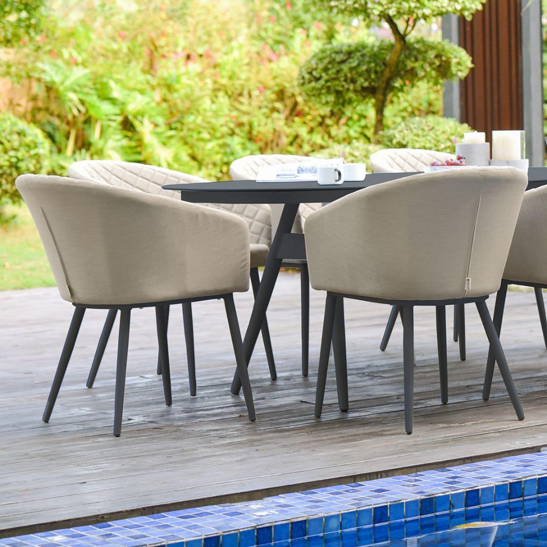 Aluminium and Beige Oatmeal Fabric 8 Seat Oval Dining Set #colour_oatmeal