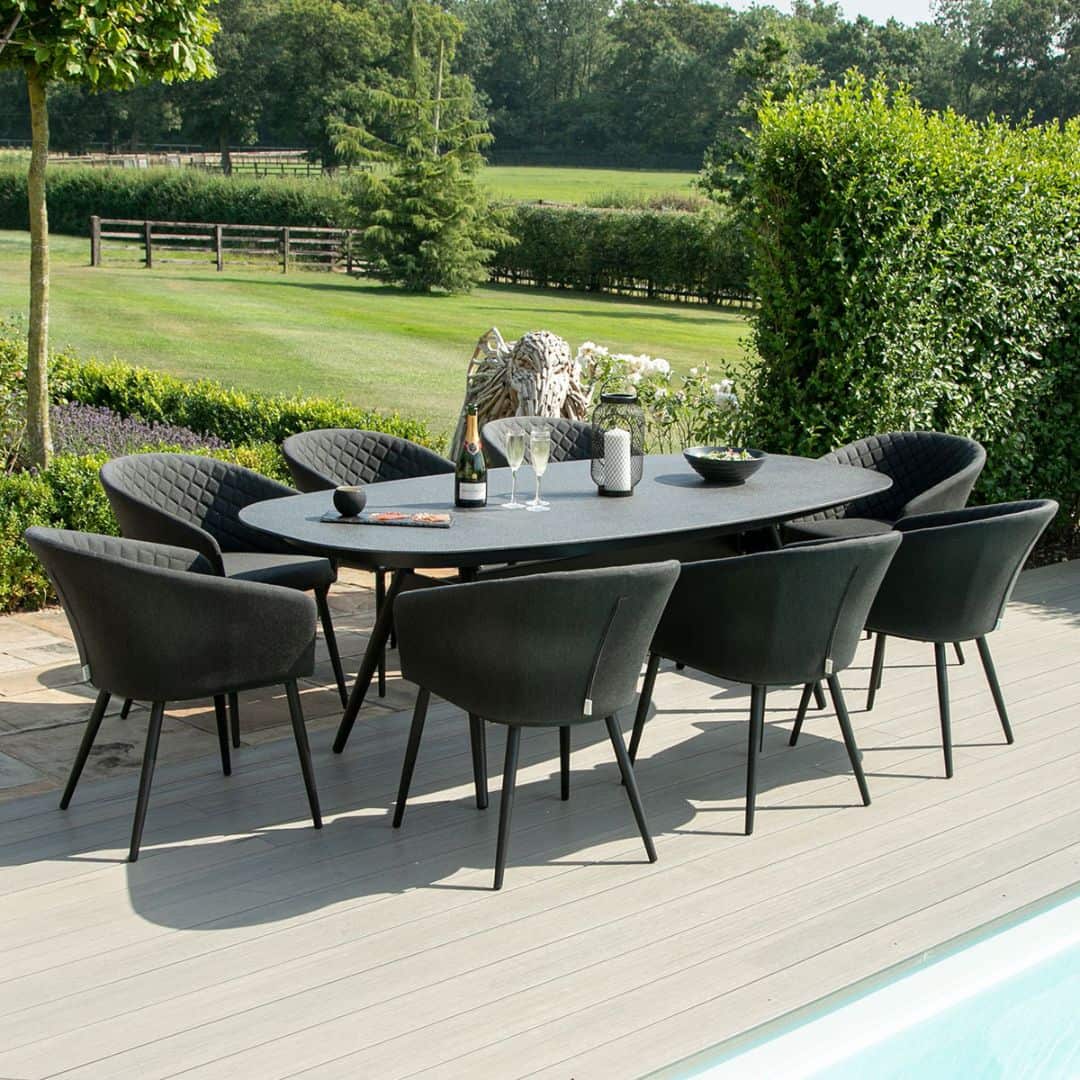 Aluminium and Charcoal Fabric 8 Seat Oval Dining Set #colour_charcoal