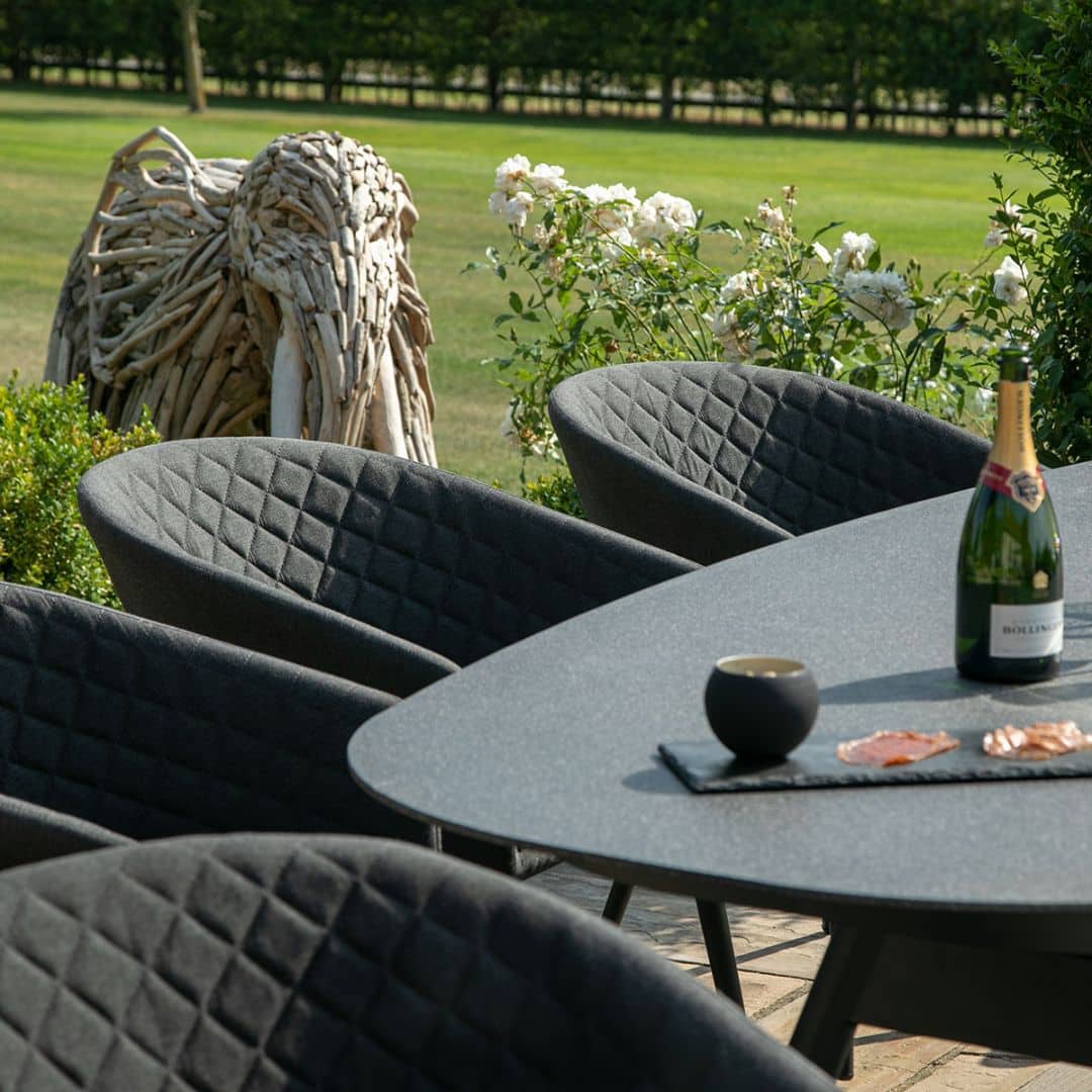 Aluminium and Charcoal Fabric 8 Seat Oval Dining Set #colour_charcoal