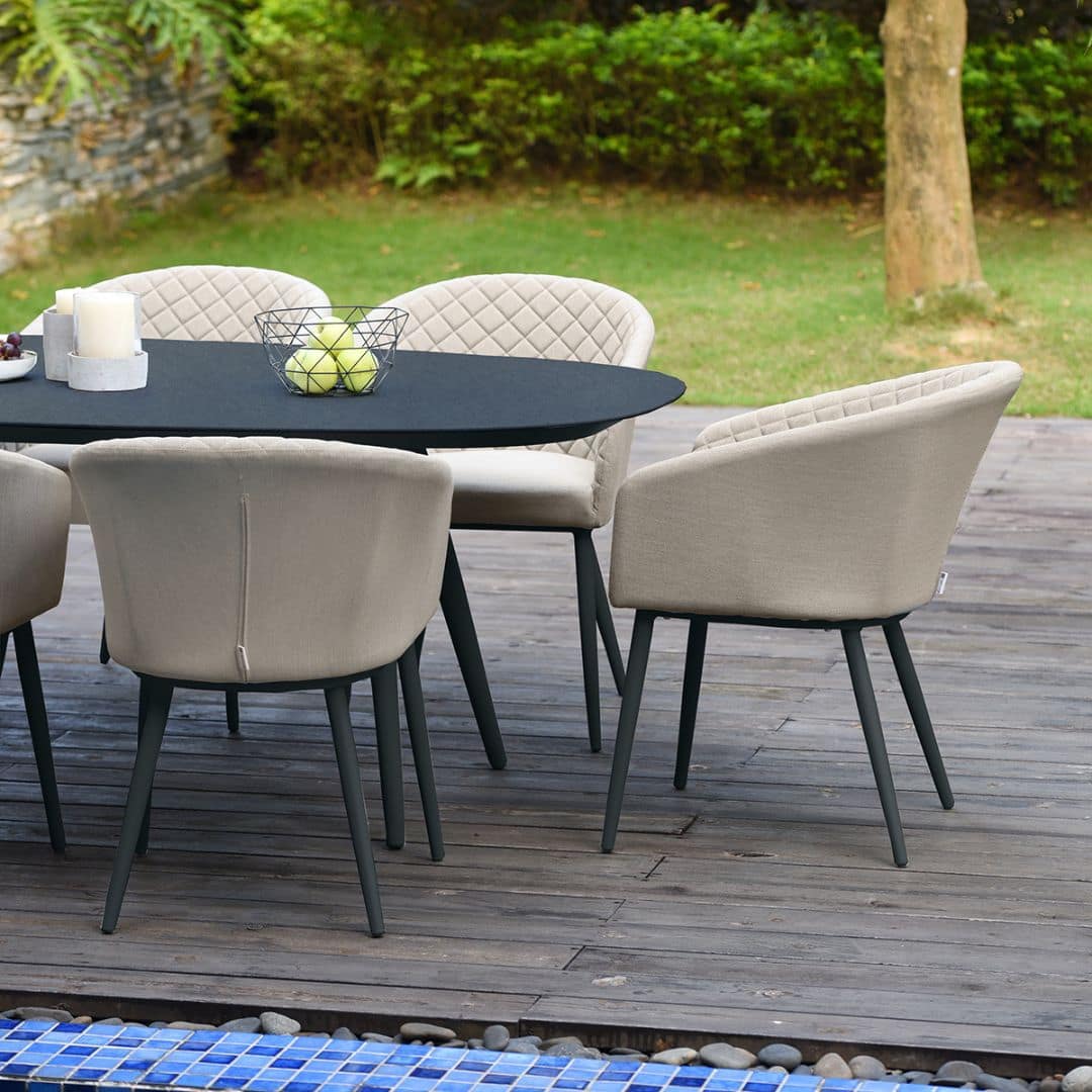 Aluminium and Beige Oatmeal Fabric 8 Seat Oval Dining Set #colour_oatmeal