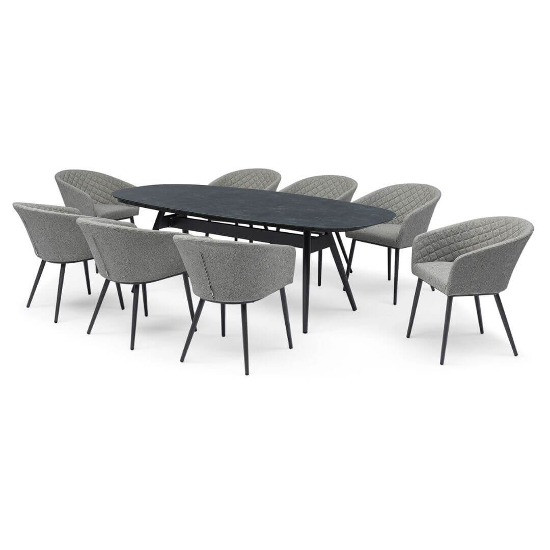 Aluminium and Zinc Grey Fabric 8 Seat Oval Dining Set #colour_zinc grey