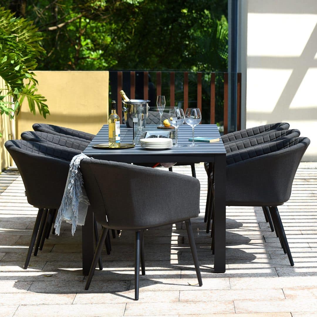 Charcoal Fabric and Aluminium 8 Seat Rectangular Fire Pit Dining Set #colour_charcoal