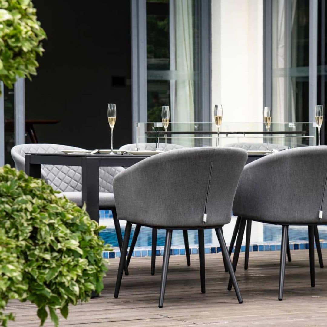 Grey Fabric and Aluminium 8 Seat Rectangular Fire Pit Dining Set #colour_flanelle