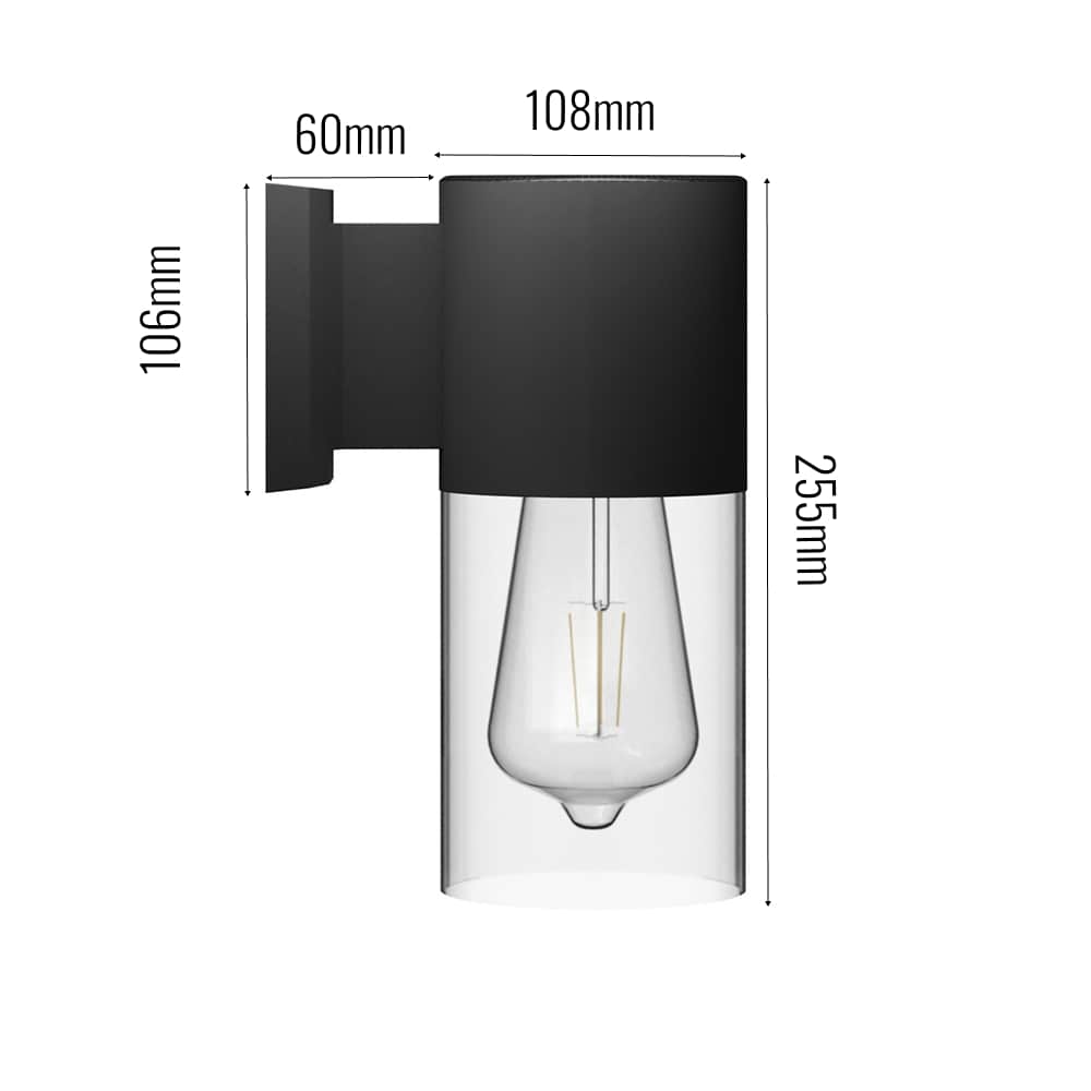 Arezzo Dark Grey Tubular Solar Wall Light Dimensions