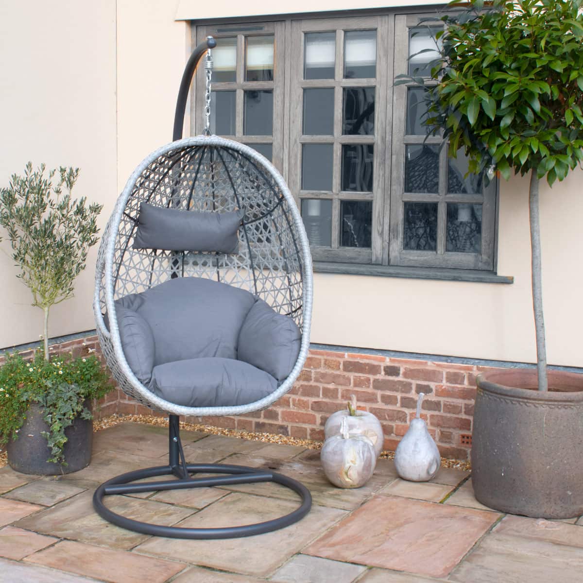 Grey Rattan Hanging Egg Chair