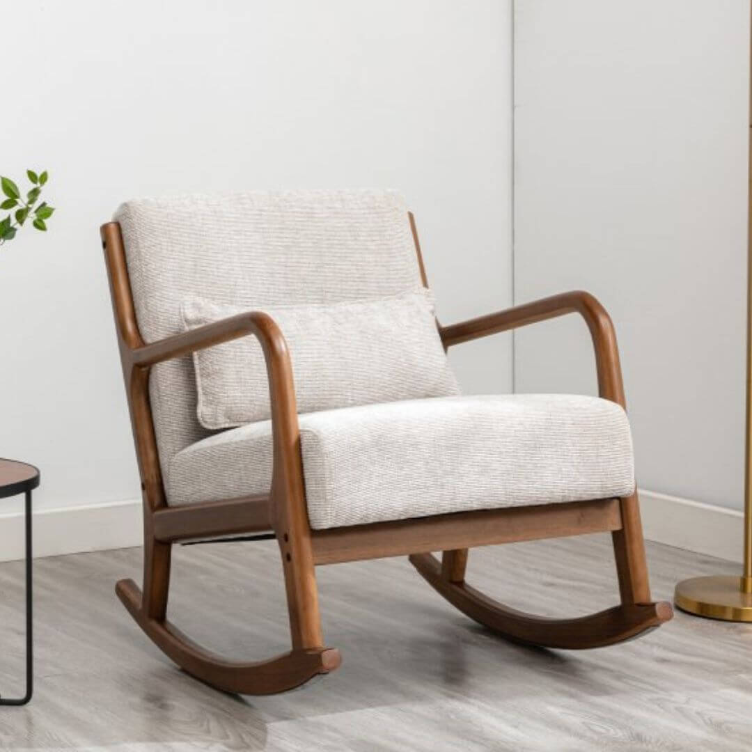 wooden frame natural Chenille Rocking Chair