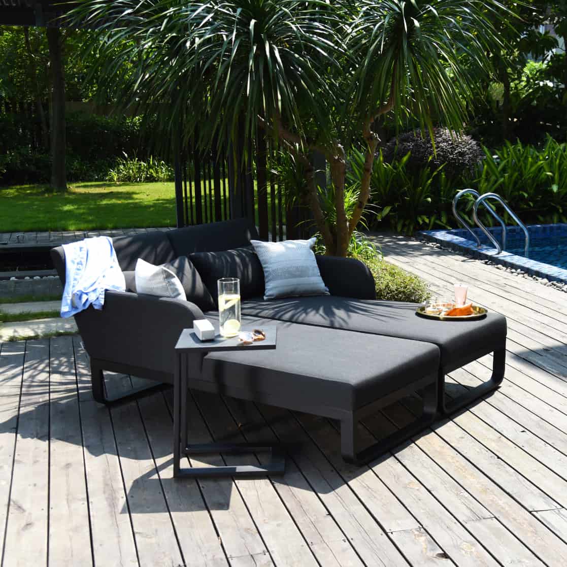 Fabric double sun lounger set #colour_charcoal
