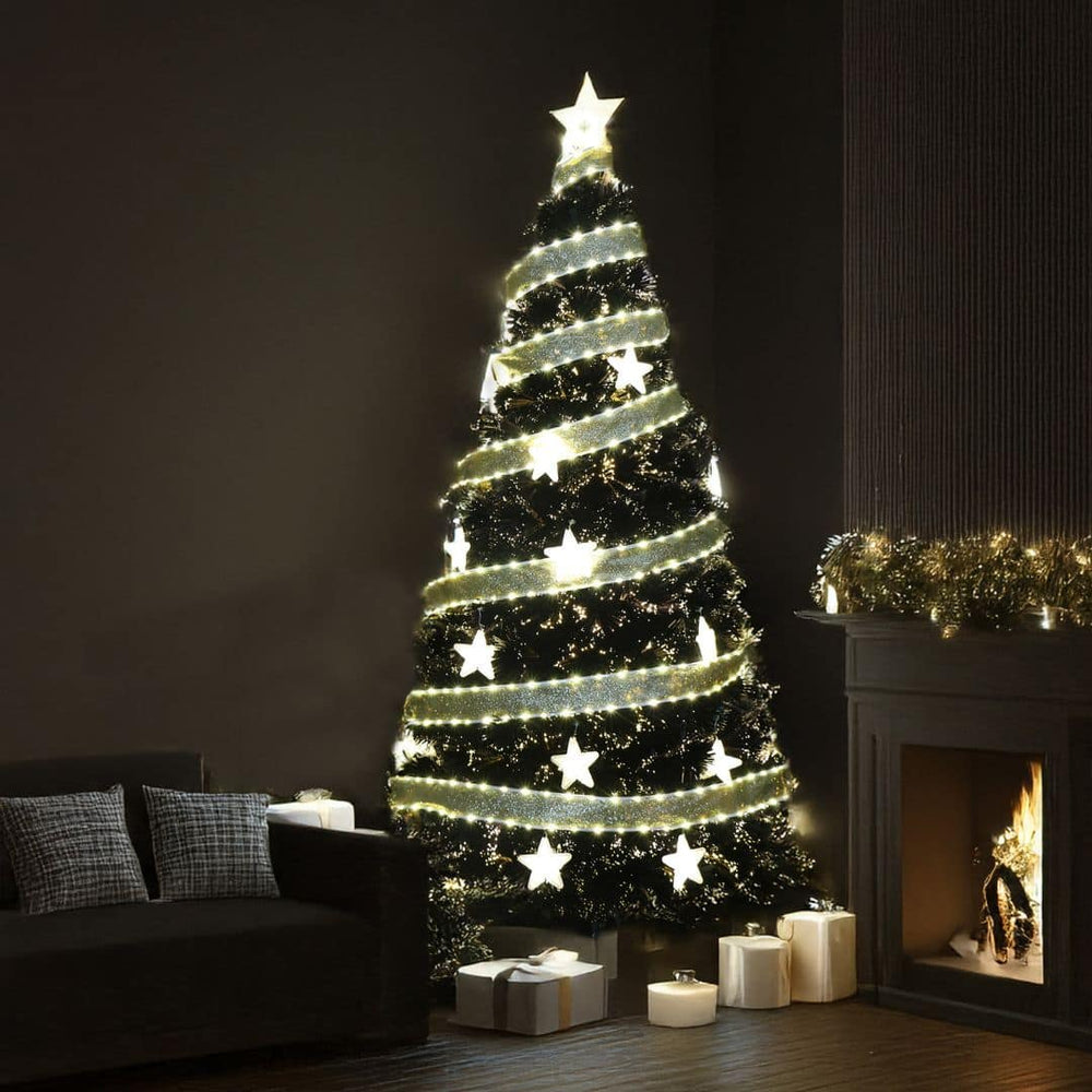 Dawson Fibre Optic Artificial Christmas Tree with Green Spiral Ribbon