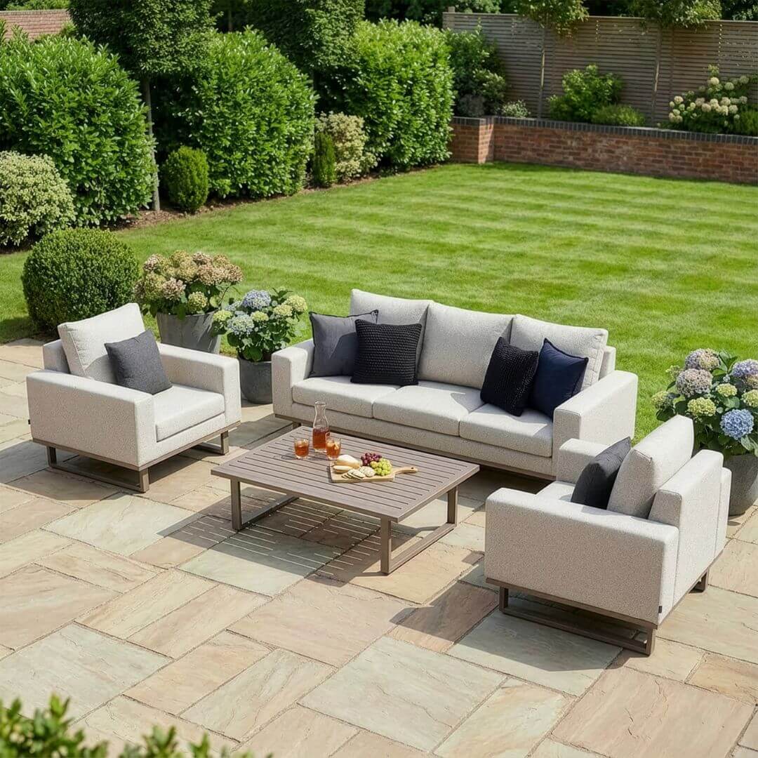 Latte Outdoor Fabric 3 Seat Sofa Set with Slatted Aluminium Coffee Table #colour_latte